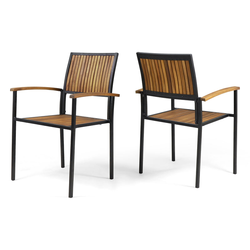 Vermilion Outdoor Dining Chair with Vertical Slat and Wooden Arm, Teak
