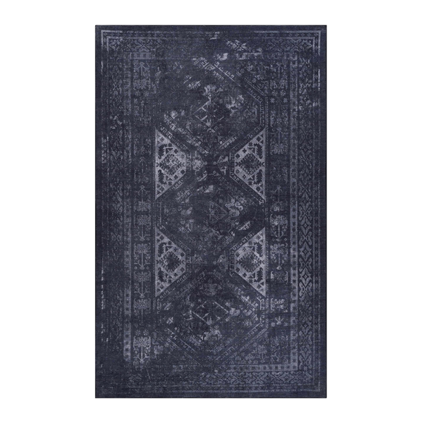 MAVAL Black Washable Rug 9x12 Area Rug (Black+Gray, 9'x12')
