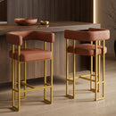 Modern Counter Height Bar Stools Set of 2, Upholstered PU Leather Barstools with Backrest & Footrest, 26' Mid Century Kitchen Island Chairs with Matte Gold Carbon Steel Frame for Home Bar, Brown
