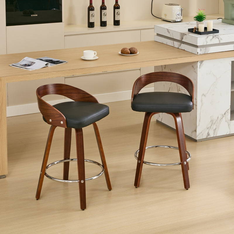 Bar Stools Set of 2, Swivel Bar Height Stools with Low Back, Wood Bar Chairs with Soft Cushion Seat, 25-Inch Seat Height (Black, 25' Counter Height)