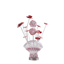 Aluminum 4 Red Roses 6 Petal Floral 2 Red/Silver Flower Bud on A Fan Aluminum Vase Table Lamp for Living Room, Nightstand Bedside Table Lamp for Bedroom, LED Lamp
