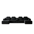 Modern Black Velvet U-Shaped Sectional Sofa with Chaise Lounge and Cup Holders - Extra Large Modular Living Room Set for Home Theater, Family Room, Luxury Spaces