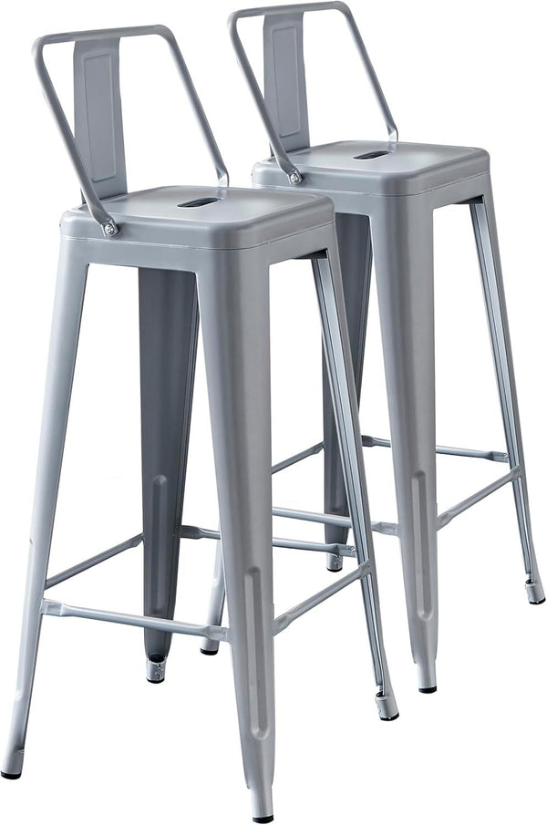 Modern Light Weight Industrial Contemporary Rustic Vintage Costal Metal Barstools with Bucket Back and 4 Leg Design, Seat Bar Stools (Set of 2) (30' Seat, Distressed White)