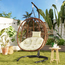 U_Style Single Person Folding Egg Chair with Stand, Hanging Egg Chair Indoor Outdoor, Wicker Hammock Swing Chair with Adjustable Anti-Slip Feet,Suitable for Balcony, Bedroom,Garden