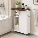 Flip-Top Narrow Bathroom Storage Cabinet with Rolling Wheels, 7.87' Wide Slim Side Organizer for Small Spaces, Bathroom Side Cabinet for Daily Essentials-White