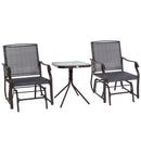 Outsunny 3 Piece Outdoor Glider Chair with Coffee Table Bistro Set, 2 Patio Rocking Swing Chairs with Breathable Sling Fabric, Glass Tabletop, for Backyard, Garden and Porch, Gray