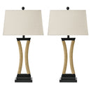 30 Inch Oatmeal Fabric Shade Table Lamp with Rotary Switch, Set of 2, Ideal for Bedroom Living Room (Bulbs not included)