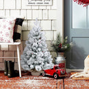 3FT Flocked Christmas Tree with PE/PVC & Pine Needle Branches, 170 Tips, Decorated with Pine Cones & Red Berries – Small Snowy Holiday Tree for Tabletop, Entryway, or Office Decor