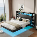 Twin Size Floating Bed Frame with USB Charging Station, Storage Headboard and with Led Light, Heavy Duty Metal Platform Bed Frame, No Box Spring Needed, Black