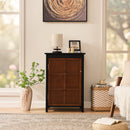 34.2' Tall Mid Century Modern Floor Cabinet, Retro Storage Cabinet with Doors & Adjustable Shelf, Towel Cabinet, Accent Console Table for Entryway Hallway Living Room Kitchen Bathroom Garage, Black
