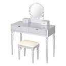 Luxury Vanity Desk with Round Mirror, Height-Adjustable Dressing Table Set, Silver, Engineered Wood, 39.40 x 17.70 x 29.90 inches