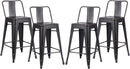 24' Sanded Matte Black Industrial Contemporary Rustic Metal Barstools with Bucket Back, Set of 4