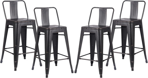 24' Sanded Matte Black Industrial Contemporary Rustic Metal Barstools with Bucket Back, Set of 4