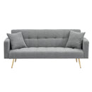 Contemporary Grey Teddy Fleece Sofa Bed with Two Throw Pillows and Metal Legs
