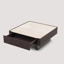 Modern Square Coffee Table with 1 Drawer, Sintered Stone Top and Smoky Wood MDF Veneer, 31.5' W x 31.5' D