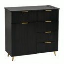 Modern Salon Station with Fluted Design, Barber Cabinet with 5 Drawers, 1 Storage Cabinet, 3 Hair Dryer Holders, Gold Handles & Metal Legs, Hair Stylist Storage Cabinet for Barber Shop, Beauty Spa