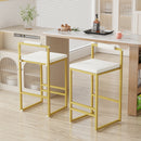 Upholstered Velvet Bar Stools Set of 2 Modern Kitchen Counter Height Barstools Indoor Dining Chairs (Gold & Creamy White)