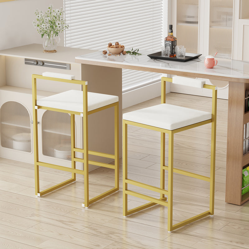 Upholstered Velvet Bar Stools Set of 2 Modern Kitchen Counter Height Barstools Indoor Dining Chairs (Gold & Creamy White)