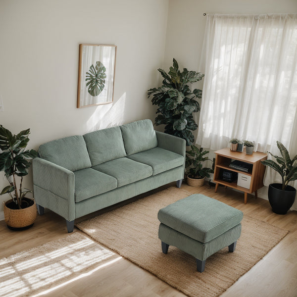 L-Shaped Sofa with Padded Corduroy: Multi-functional Design, Modern Luxury Appearance - Ideal for Living Rooms, Apartments - Easy Assembly & Maintenance,Olive Green