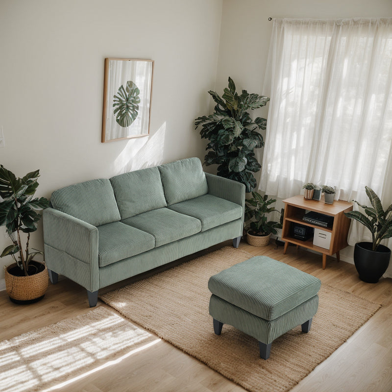 L-Shaped Sofa with Padded Corduroy: Multi-functional Design, Modern Luxury Appearance - Ideal for Living Rooms, Apartments - Easy Assembly & Maintenance,Olive Green