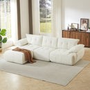 [video]115'' Large Modern 3-Seater Sofa,Chenille Sofa,Upholstered Backrest,Curved Horn Backrest,Living Room, Bedroom, Apartment, Office,Beige