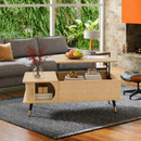 Wood Lift Top Coffee Table with Hidden Compartment and Large Storage Shelf, Lift Tabletop Dining Center Table for Home Living Room Office,Natucal