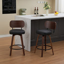 Swivel Bar Stools Set of 2, 26' Upholstered Faux Leather Counter Height Barstools with Walnut Back & Bentwood Legs, Mid Century Modern Bar Chairs Island Stools for Kitchen Counter, Black PU, SW1864BK