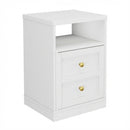 Set of 2, 15.7' Wide White Engineered Wood Nightstand with Door & Shelf, Modern Faux Two-Drawer Side Table