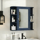 Bathroom Wall Storage Cabinet with Mirror, Medicine Cabinet with Adjustable Wood Shelf & Doors, Mounted Storage Cabinets with 6 Open Shelves, Blue