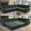 118' L-Shaped Sofa Couch with Pull-Out Bed,Oversize Convertible Sleeper Sofa with Nailhead Trim & Rolled Arm,Chenille Upholstered Sectional Couches, for Living Room, Apartment, Office,Green