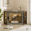 48' Corner Cat Litter Box Enclosure, Modern Hidden Litter Box Corner Cabinet with Acrylic Door and LED Light, Cat House with Playground and Stairs, Grey