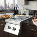 Double Grilling Side Burners, 2 x 15,000BTU Liquid Propane Side Burner for Outdoor Kitchen, Convertible to Natural Gas, 304 Stainless Steel Built-in Double Grill Burners for BBQ Grill Island