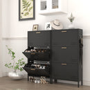 Classic Black High-Leg Tilt Out Shoe Cabinet Modern Minimalist Large Capacity Rack With Side Hooks Heavy Duty Carbon Steel Anti Tip Entryway Cabinet Multi Layer Floor-Standing Metal Storage Organ