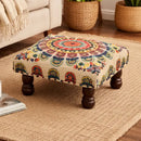 Mystic Mandala Foot Stool Beige Cotton Fabric