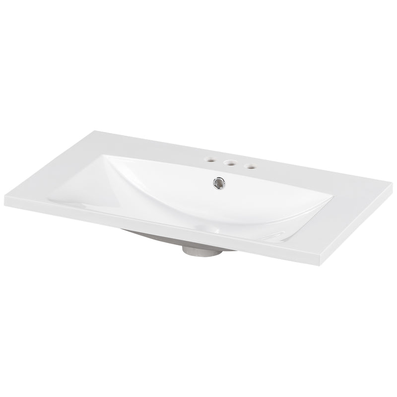 30' Single Bathroom Basin Sink, Vanity Top Only, 3-Faucet Holes, Resin (REPLACE WF305076AAK)