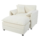 Oversized Recliner Chair with Movable Ottoman - Soft Chenille Upholstered Lounge Chair, Beige, 57.48'