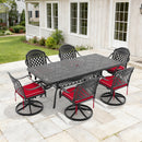 7-Piece All-Weather Cast Aluminum Dining Set, Include 6 Swivel Chairs and Rectangular Table With Black Frame