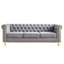 Chesterfield Velvet Sofa 84.65 inch for Living Room Light Grey Color