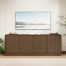 Walnut 63 Inch TV Stand with 4 Storage Doors, Wood Particle Board Media Console Cabinet with Cable Holes, Modern TV Cabinet for Living Room