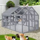 Large Catio Outdoor Cat Enclosure,Large Cat Run with Bridges,Walks,Wooden Feral Cats Shelter with Waterproof and UV Proof Canopy