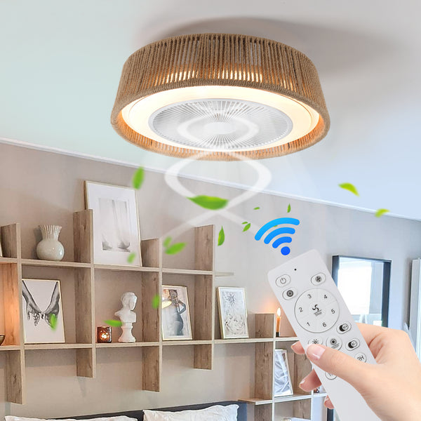 (Same as W1340137055/L10003) 21' Bohemian Braided Ceiling Fan Light, Silent Remote Control with Timing Function, Adjustable Color Temperature, Suitable for Bedroom and Living Room