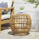OTTAWA Side Table-Bohemian Faux Rattan Weave Accent Table for Indoor Outdoor Use, Handcrafted Round Side Table for Living Room, Patio, Garden,Light Brown Color