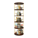 5 Tier Rotating Bookshelf, 360° Display Round Spinning Bookshelf,  Wood & Metal Stackable Spinning Bookshelf Tower, Space Saving Floor Standing Swivel Bookcase for Bedroom, Living Room, Office, Gold