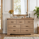 Farmhouse 7 Drawer Dresser for Bedroom, 31.4' Tall  Dressers & Chest of Drawers, Rustic Wood Dresser with Metal Handle, Storage Organizer Closet for Living Room, Hallway, Entryway,Oak