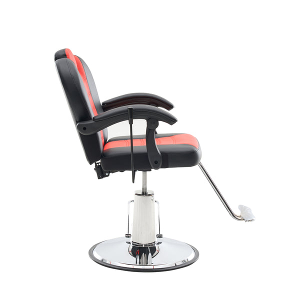 90°-150° Reclining Barber Chairs for Barbershop, Heavy Duty Hydraulic Pump 360°Swivel Salon Chair for Hair Stylist -Black+Red