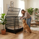48 Inch Heavy Duty Indestructible Dog Crate with Wheels, Folding Metal Big Dog Cage for Large and Medium Dogs, Cage with Removable Plastic Tray