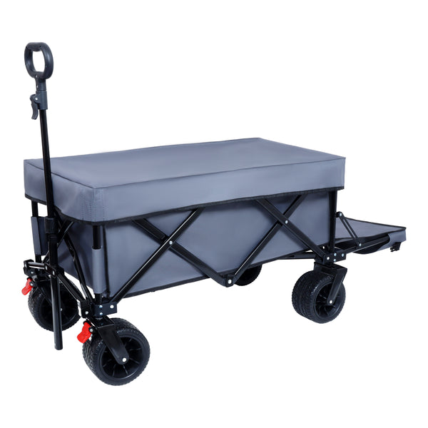 Foldable Wagon with Extended Tailgate, Waterproof Dustproof UV Resistant Wagon Rain Covers, Heavy Duty 400LBS, Large All-Terrain Beach Wheels