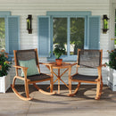GO 2 Pieces Patio Rocking Chair Set, Acacia Wood Outdoor Rockers with Wicker Rattan Seat & Backrest, Comfortable Garden Porch Chairs for Backyard, Balcony, and Poolside, Dark Brown