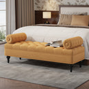 Modern Bedroom Bench,Bench for End of Bed,Velvet Upholstered Bench with 2 Detachable Pillows,Comfy Upholstered Footstool,Ottoman for Bedroom,Living Room, Entryway,Yellow
