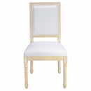 French Country Dining Chairs Set of 2, Upholstered with Square Back, Wire Drawing and Carving Details, Disassemblable, Beige Linen Fabric on Solid Wood Frame
